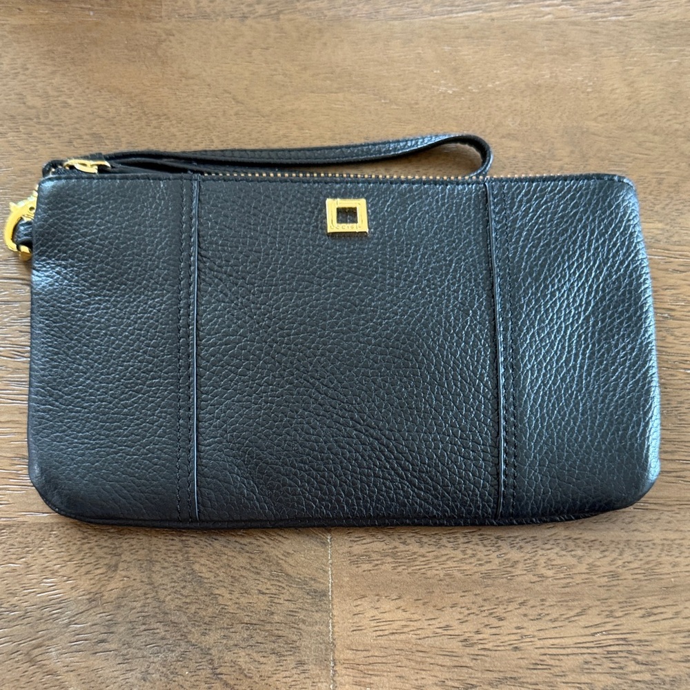 Lodis Black Leather Wristlet with Gold Accent- Wallet included